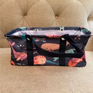 NWT Thirty-One Navy Narwhal Print Tiny Utility Tote